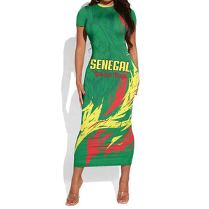 Senegal Football Pride Custom Short Sleeve Bodycon Dress Les Lions de la Teranga
