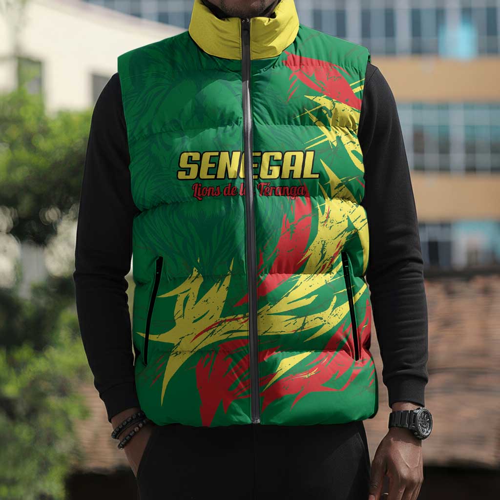 Senegal Football Pride Custom Sleeveless Puffer Jacket Les Lions de la Teranga