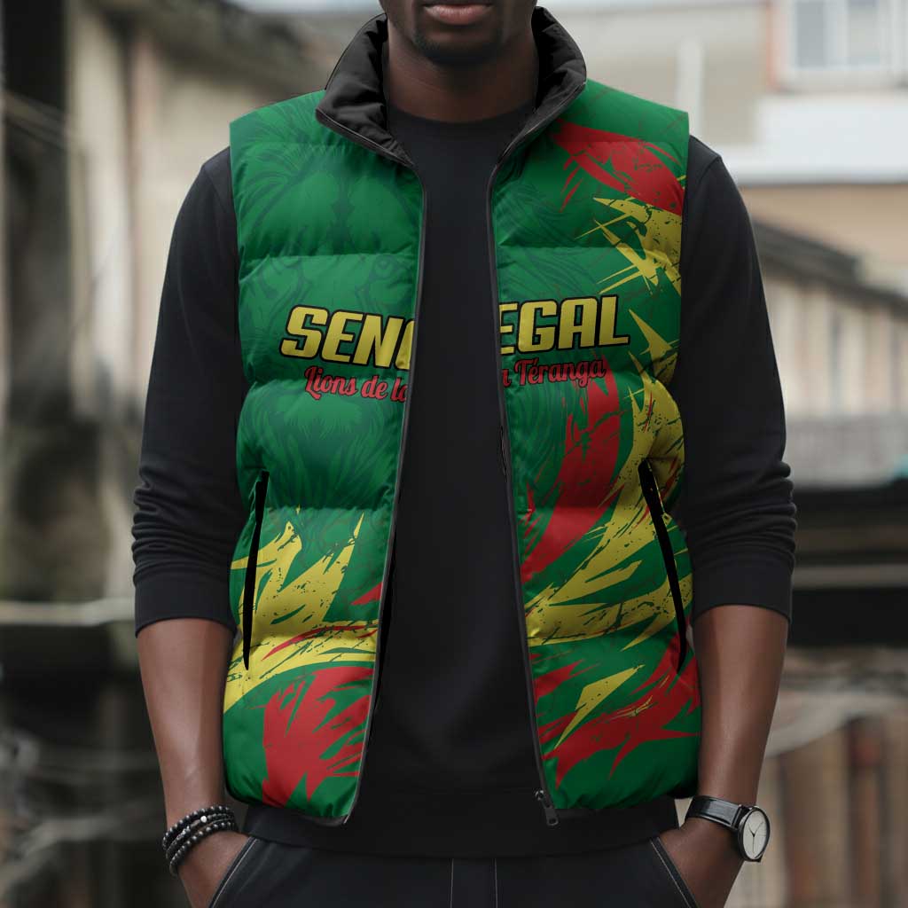 Senegal Football Pride Custom Sleeveless Puffer Jacket Les Lions de la Teranga