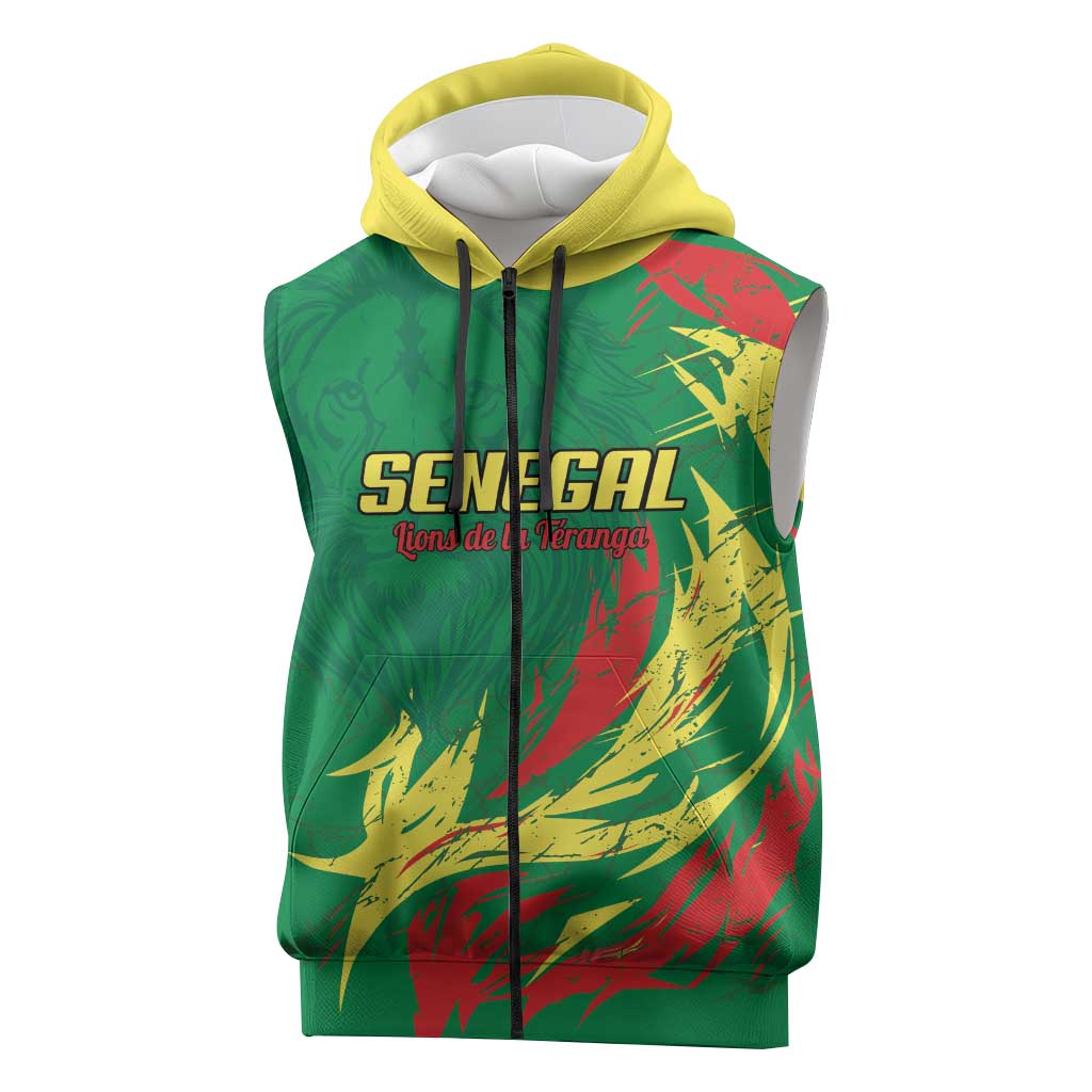 Senegal Football Pride Custom Sleeveless Zip Hoodie Les Lions de la Teranga