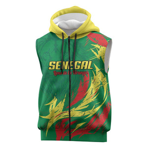 Senegal Football Pride Custom Sleeveless Zip Hoodie Les Lions de la Teranga