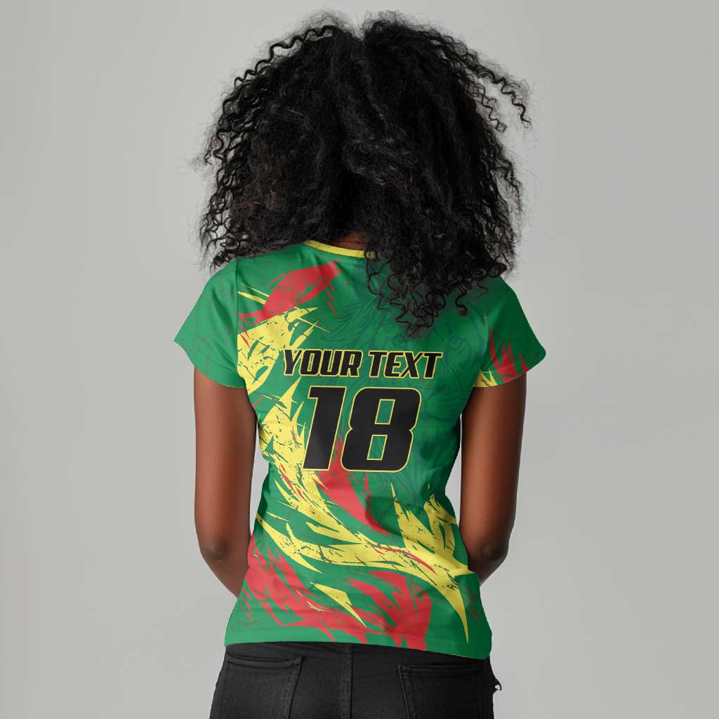 Senegal Football Pride Custom Women V-Neck T-Shirt Les Lions de la Teranga