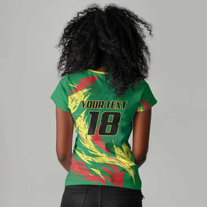 Senegal Football Pride Custom Women V-Neck T-Shirt Les Lions de la Teranga