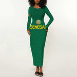 Senegal Football Custom Long Sleeve Bodycon Dress Pride of African Champions
