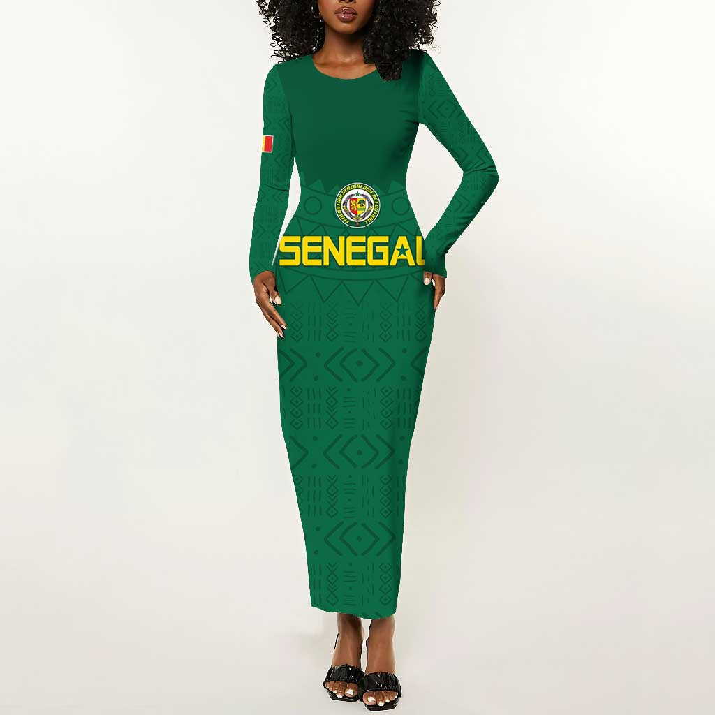 Senegal Football Custom Long Sleeve Bodycon Dress Pride of African Champions