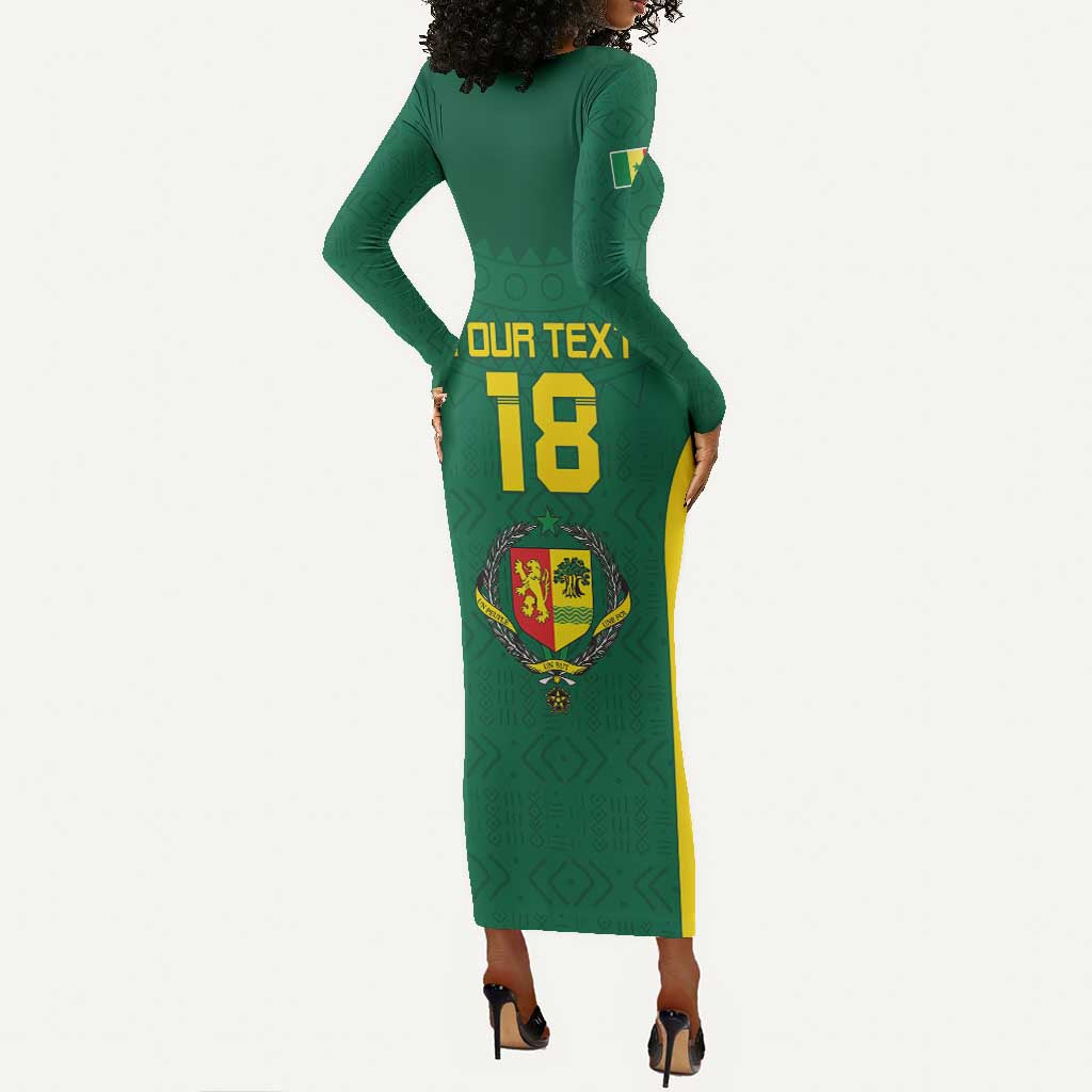 Senegal Football Custom Long Sleeve Bodycon Dress Pride of African Champions