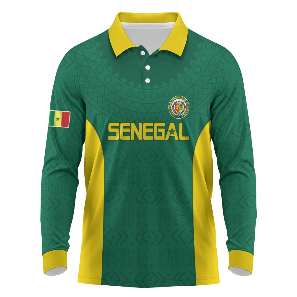 Senegal Football Custom Long Sleeve Polo Shirt Pride of African Champions