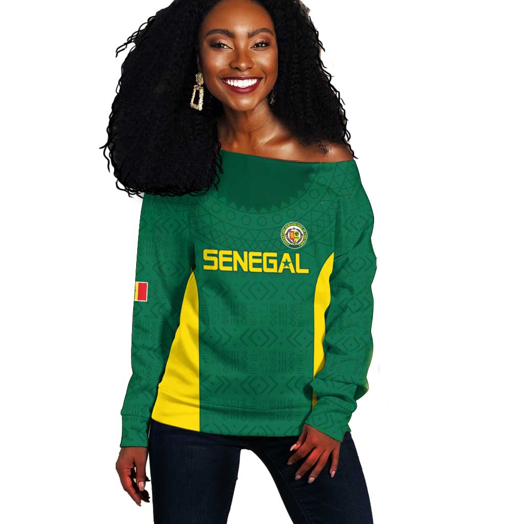 Senegal Football Custom Off Shoulder Sweater Pride of African Champions