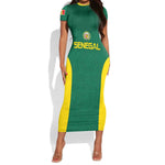 Senegal Football Custom Short Sleeve Bodycon Dress Pride of African Champions