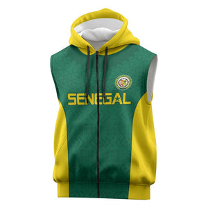 Senegal Football Custom Sleeveless Zip Hoodie Pride of African Champions