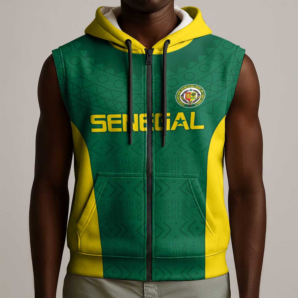 Senegal Football Custom Sleeveless Zip Hoodie Pride of African Champions