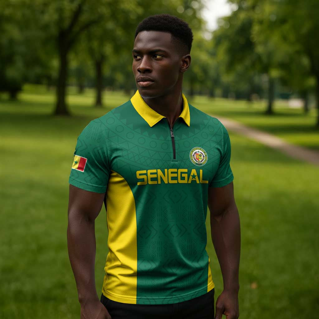 Senegal Football Custom Zipper Polo Shirt Pride of African Champions