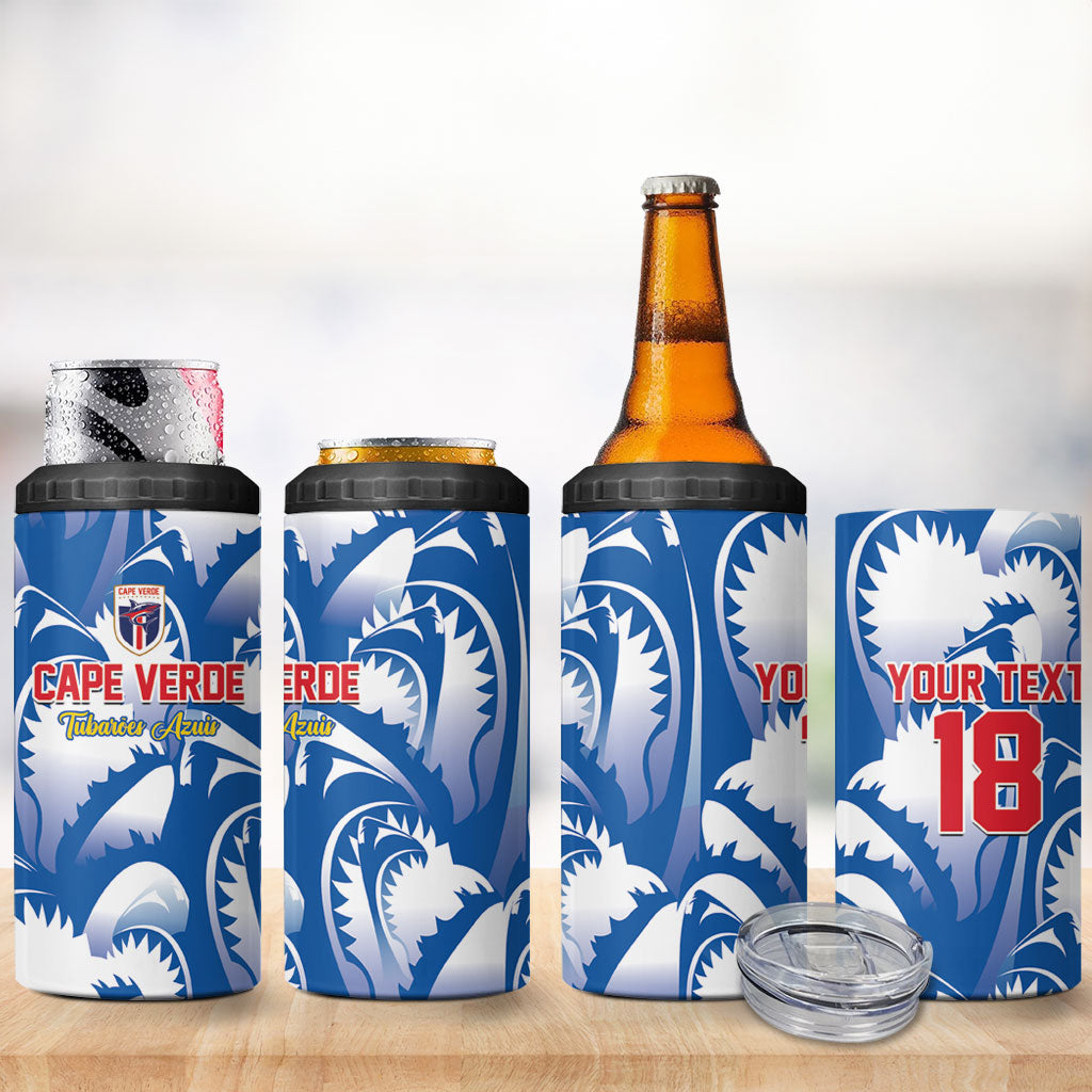 Custom Football Cape Verde Blue Sharks 4 in 1 Can Cooler Tumbler Rise Again Island