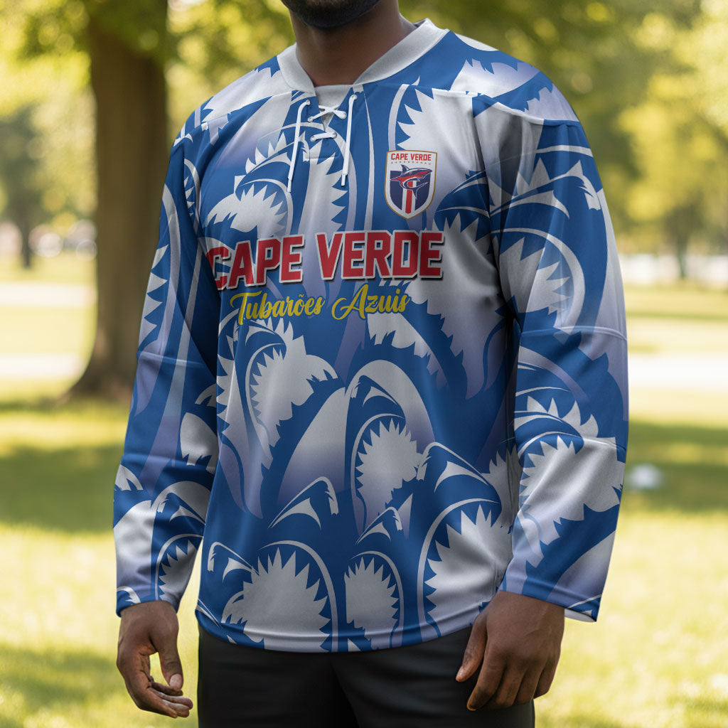Custom Football Cape Verde Blue Sharks Hockey Jersey Rise Again Island