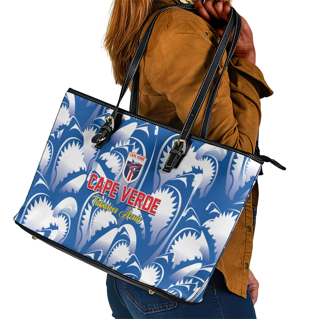 Football Cape Verde Blue Sharks Leather Tote Bag Rise Again Island