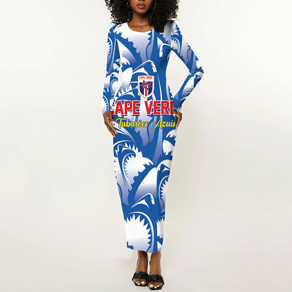 Custom Football Cape Verde Blue Sharks Long Sleeve Bodycon Dress Rise Again Island
