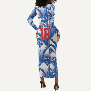 Custom Football Cape Verde Blue Sharks Long Sleeve Bodycon Dress Rise Again Island