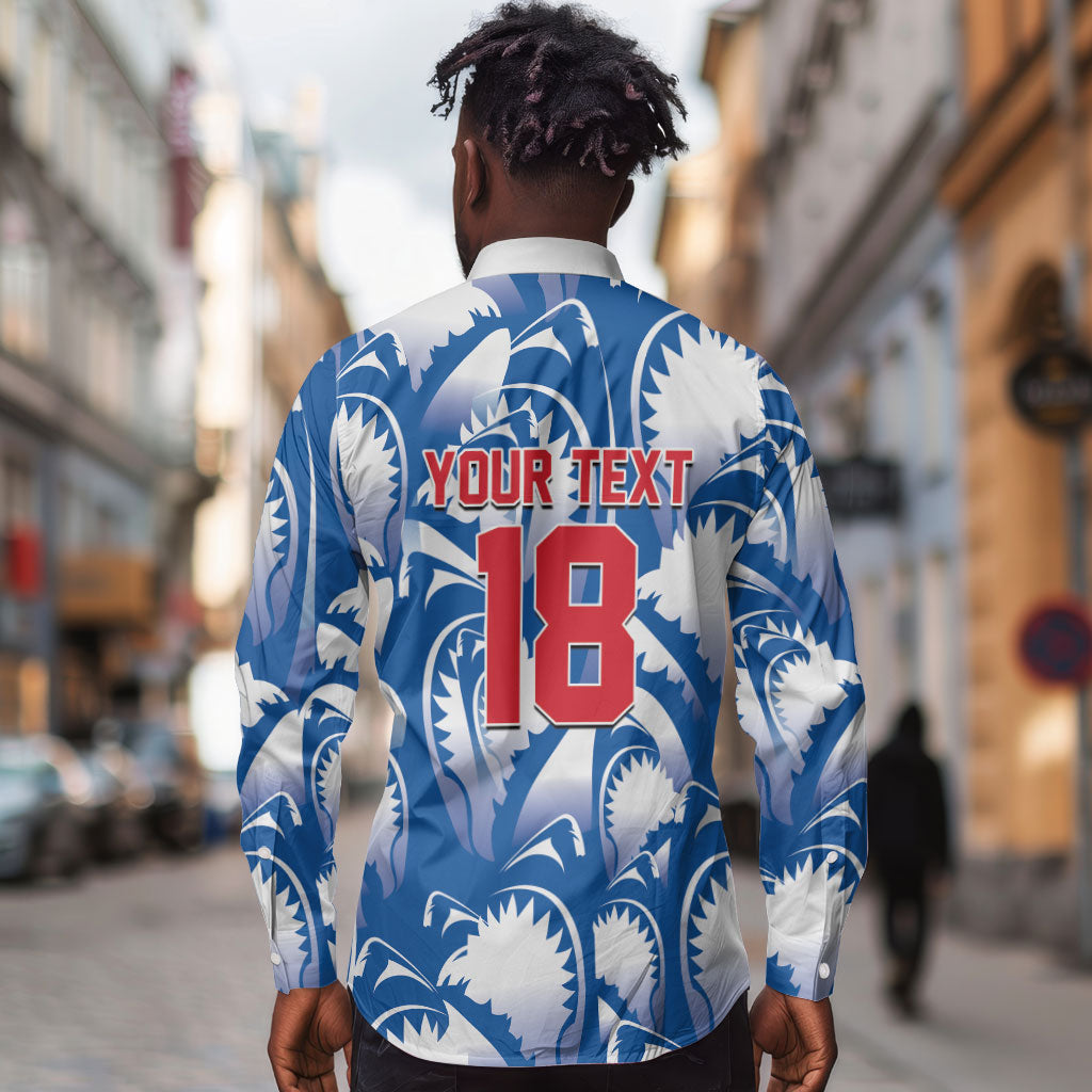Custom Football Cape Verde Blue Sharks Long Sleeve Button Shirt Rise Again Island