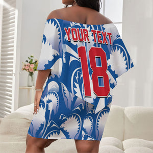 Custom Football Cape Verde Blue Sharks Off Shoulder Short Dress Rise Again Island