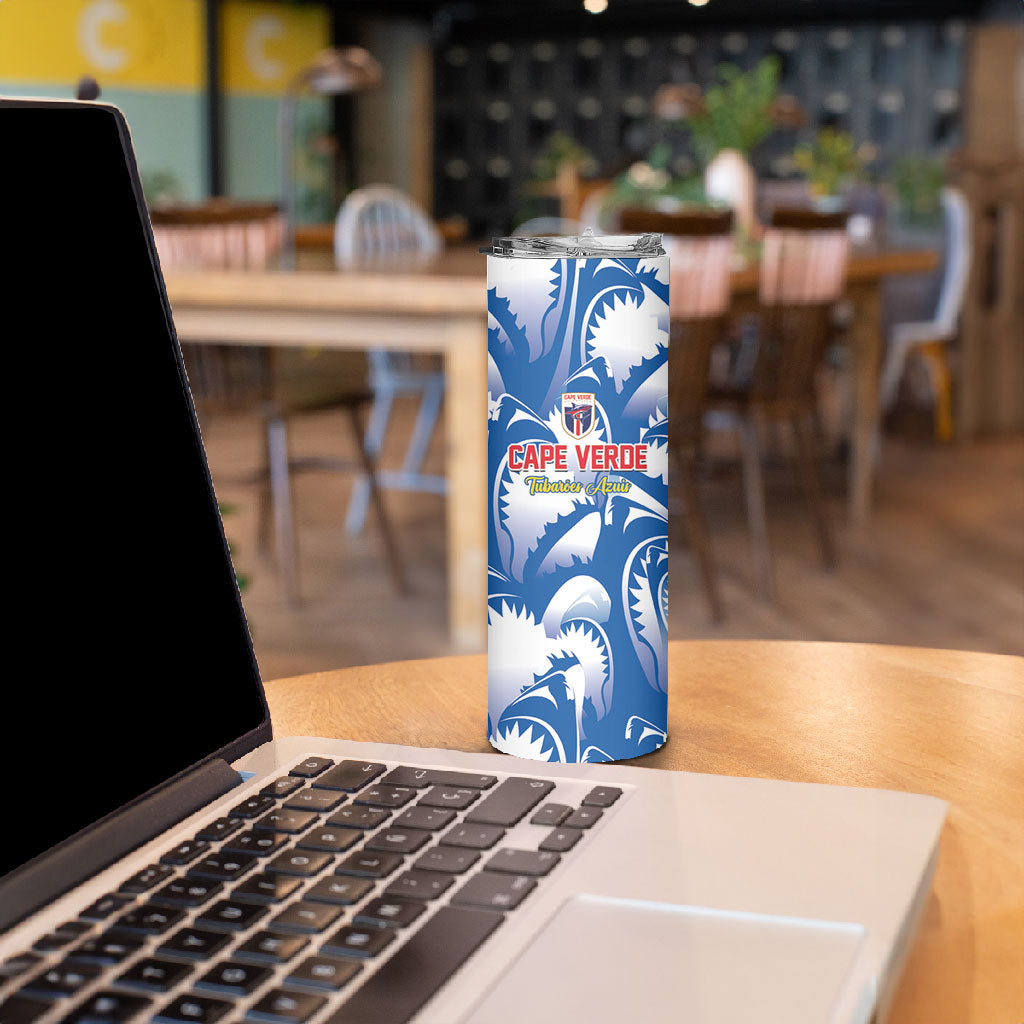 Custom Football Cape Verde Blue Sharks Skinny Tumbler Rise Again Island