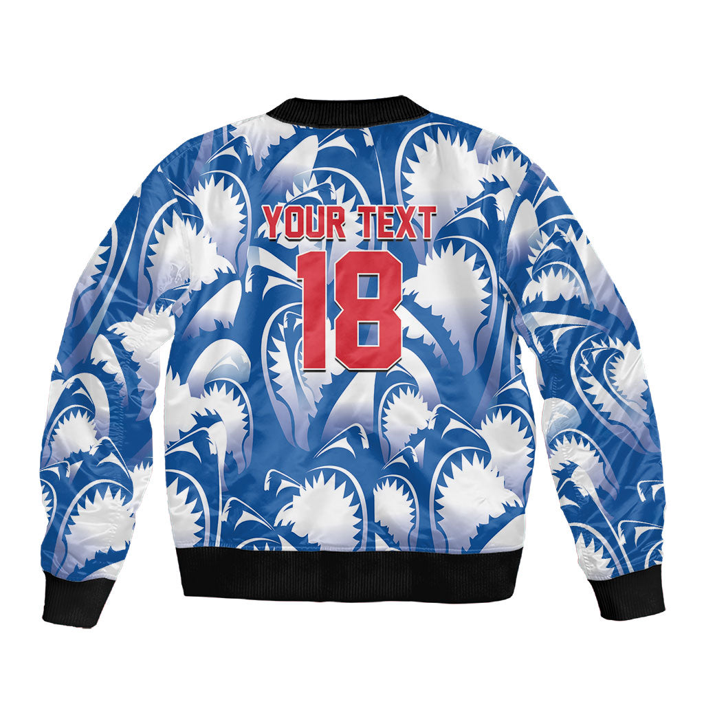 Custom Football Cape Verde Blue Sharks Sleeve Zip Bomber Jacket Rise Again Island