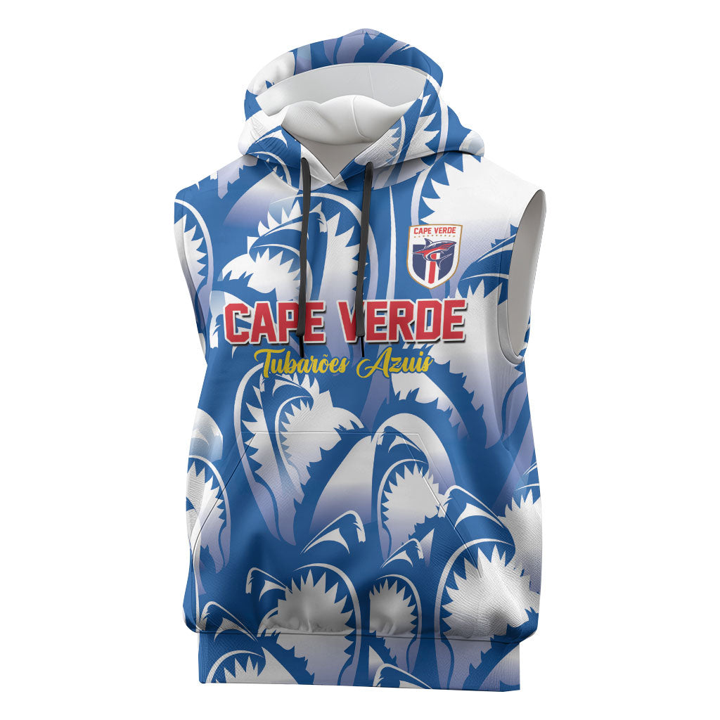 Custom Football Cape Verde Blue Sharks Sleeveless Hoodie Rise Again Island