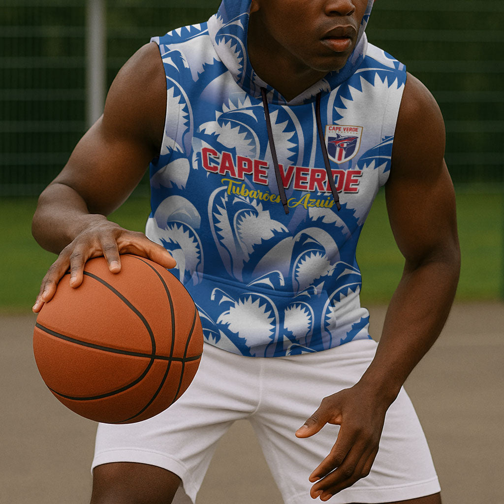 Custom Football Cape Verde Blue Sharks Sleeveless Hoodie Rise Again Island