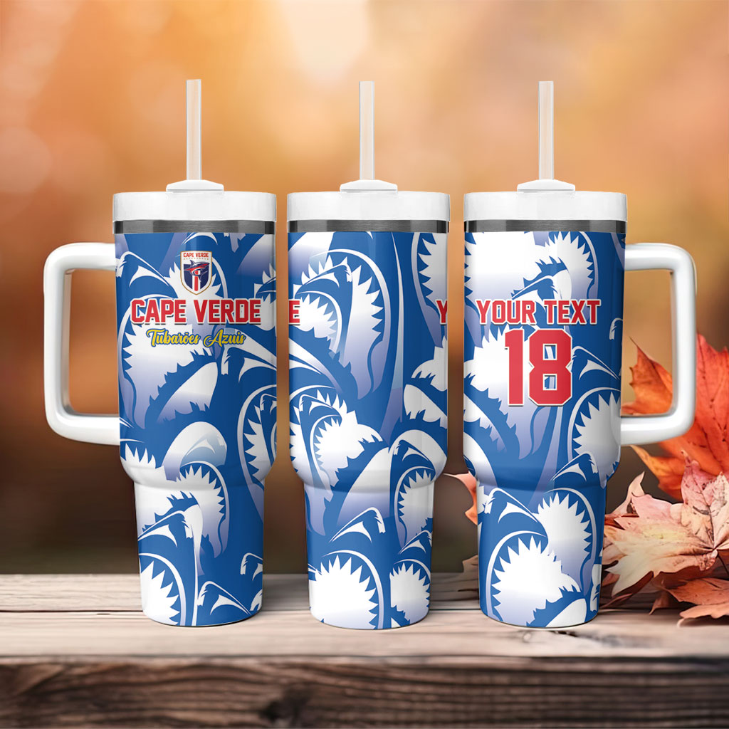Custom Football Cape Verde Blue Sharks Tumbler With Handle Rise Again Island