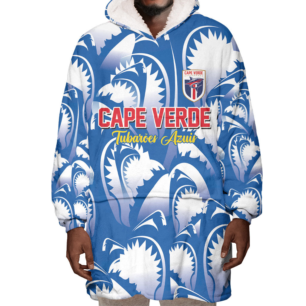 Custom Football Cape Verde Blue Sharks Wearable Blanket Hoodie Rise Again Island