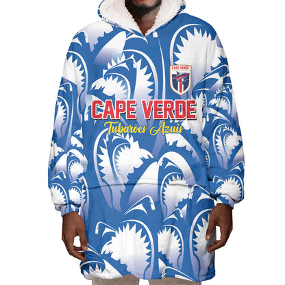 Custom Football Cape Verde Blue Sharks Wearable Blanket Hoodie Rise Again Island