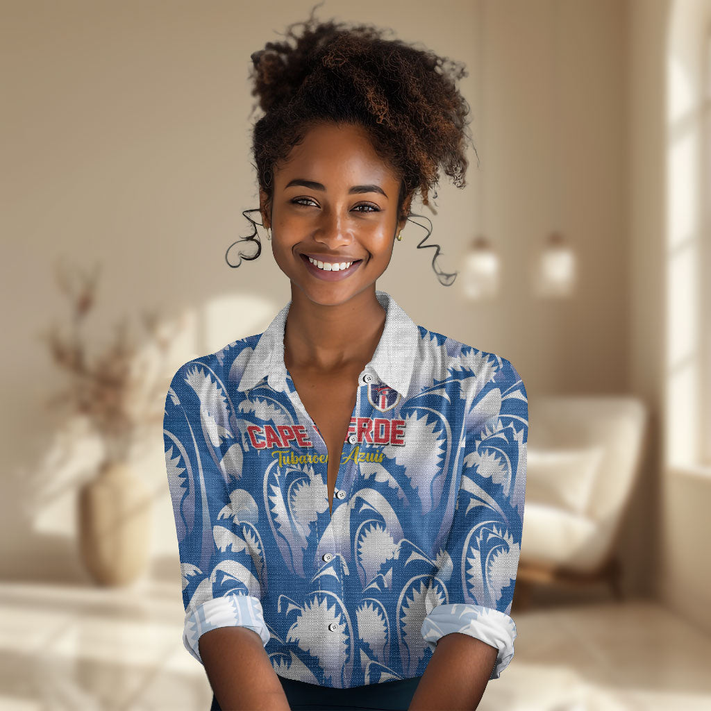 Custom Football Cape Verde Blue Sharks Women Casual Shirt Rise Again Island