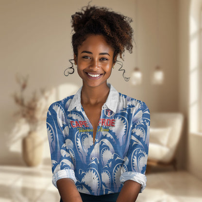 Custom Football Cape Verde Blue Sharks Women Casual Shirt Rise Again Island