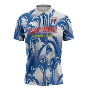 Custom Football Cape Verde Blue Sharks Zipper Polo Shirt Rise Again Island