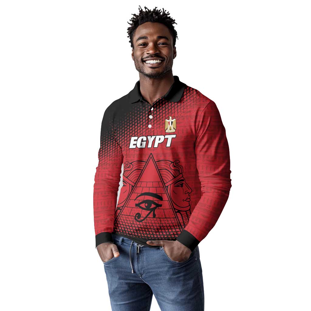 Custom Egypt Football Long Sleeve Polo Shirt The Pharaohs Eye of Horus