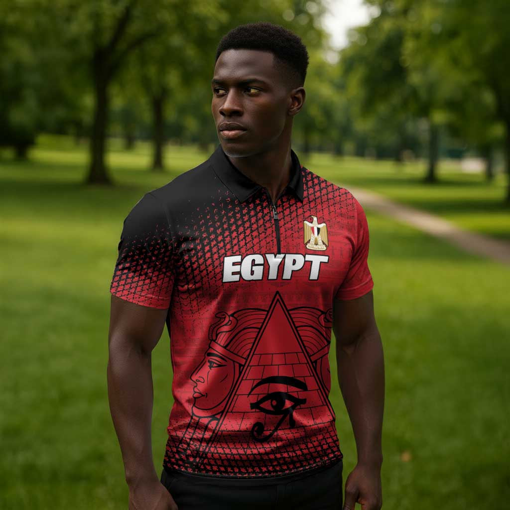 Custom Egypt Football Zipper Polo Shirt The Pharaohs Eye of Horus