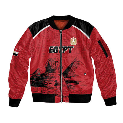 Custom Egypt Football Sleeve Zip Bomber Jacket Pharaohs Heritage Pyramid