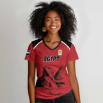 Custom Egypt Football Women V-Neck T-Shirt Pharaohs Heritage Pyramid