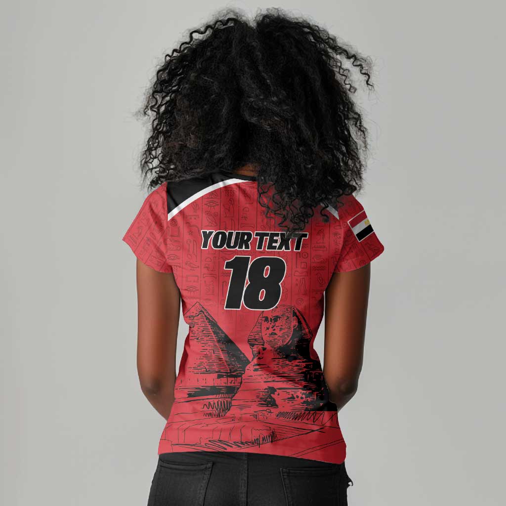 Custom Egypt Football Women V-Neck T-Shirt Pharaohs Heritage Pyramid