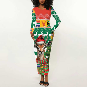 South Africa Springbok Long Sleeve Bodycon Dress Christmas Tree - Lightning Art LT18