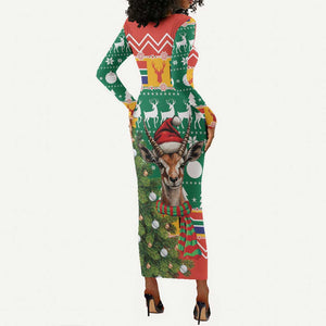 South Africa Springbok Long Sleeve Bodycon Dress Christmas Tree - Lightning Art LT18