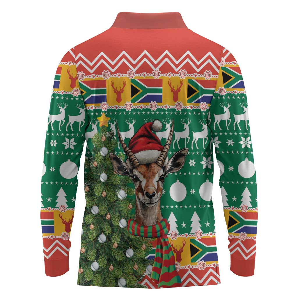 South Africa Springbok Long Sleeve Polo Shirt Christmas Tree - Lightning Art