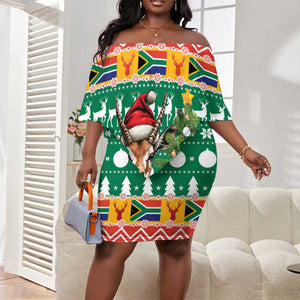 South Africa Springbok Off Shoulder Short Dress Christmas Tree - Lightning Art