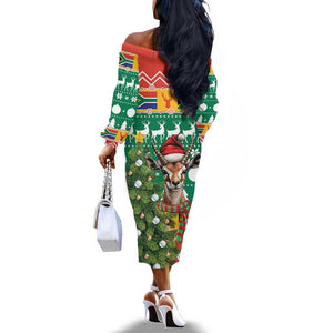 South Africa Springbok Off The Shoulder Long Sleeve Dress Christmas Tree - Lightning Art