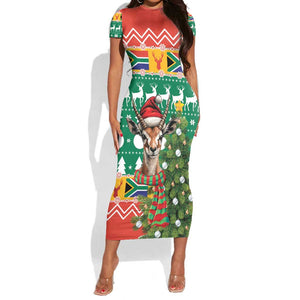South Africa Springbok Short Sleeve Bodycon Dress Christmas Tree - Lightning Art LT18