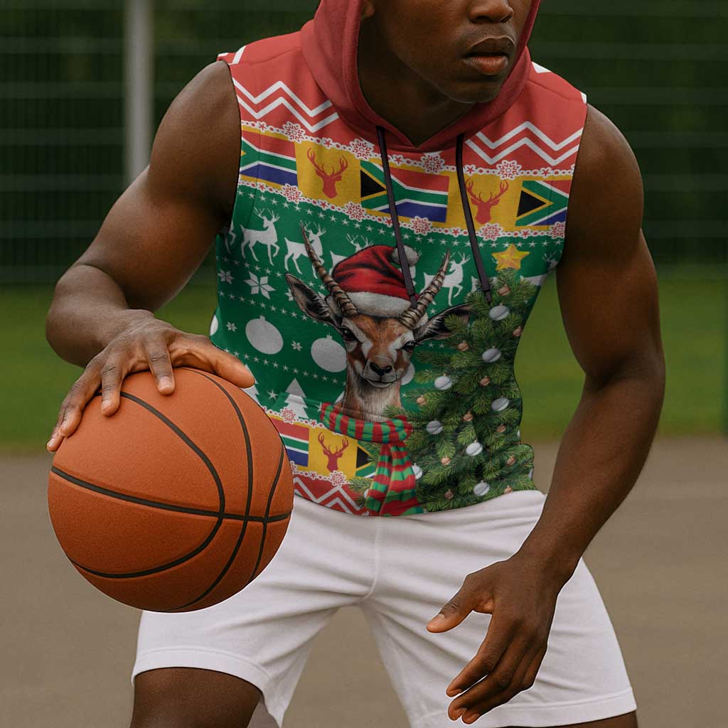South Africa Springbok Sleeveless Hoodie Christmas Tree - Lightning Art - African Pride