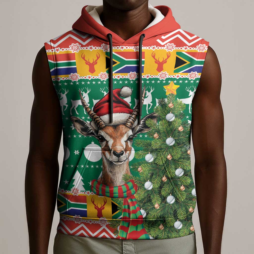 South Africa Springbok Sleeveless Hoodie Christmas Tree - Lightning Art - African Pride