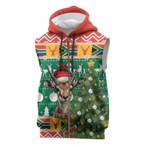 South Africa Springbok Sleeveless Zip Hoodie Christmas Tree - Lightning Art - African Pride
