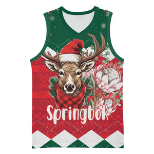 Personalized South Africa Merry Christmas Basketball Jersey Springbok With King Protea - African Pride