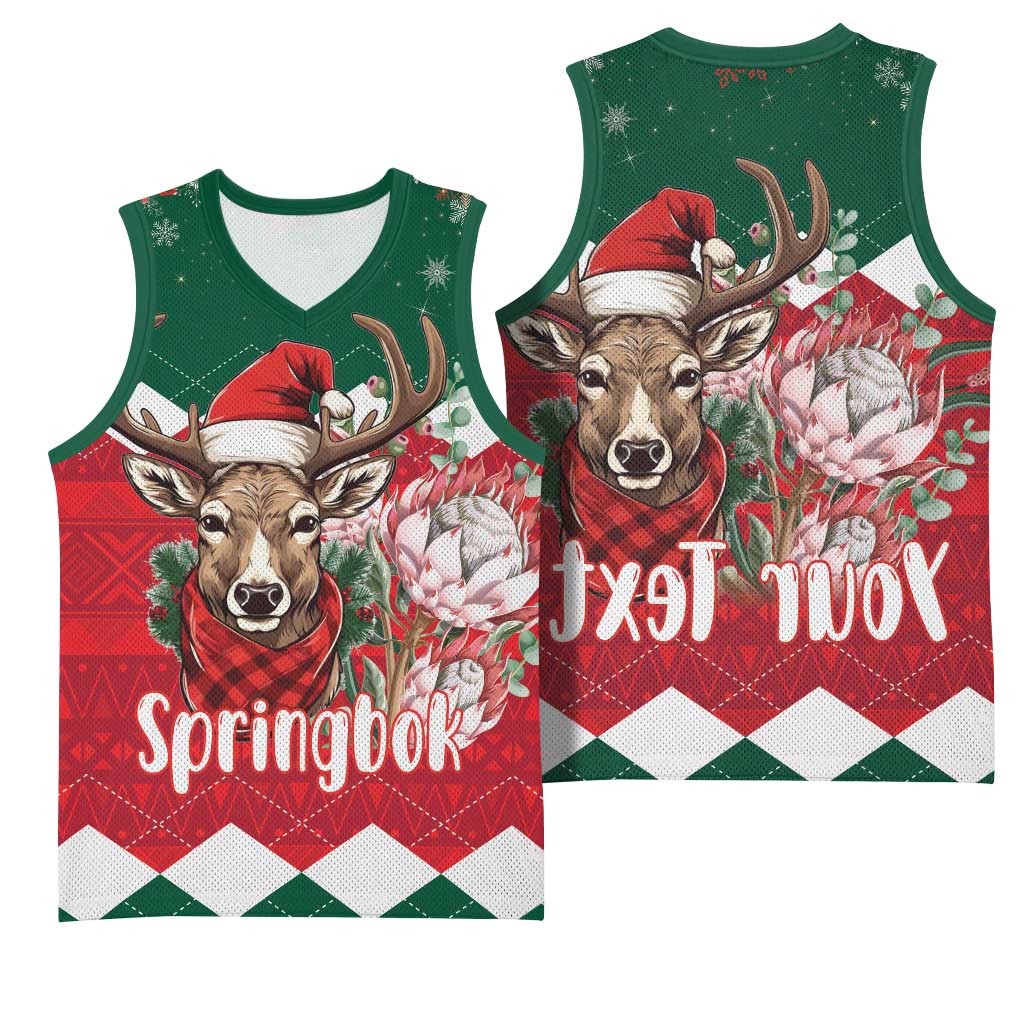Personalized South Africa Merry Christmas Basketball Jersey Springbok With King Protea - African Pride