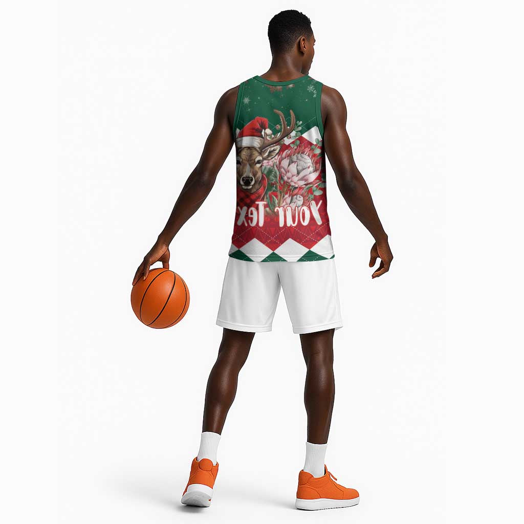 Personalized South Africa Merry Christmas Basketball Jersey Springbok With King Protea - African Pride